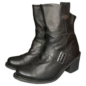 Harley Davidson US 10 Boulder Black Heel Leather Riding Motorcycle Boots D88351